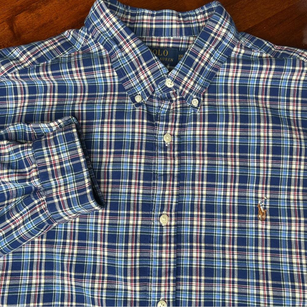 Polo Ralph Lauren Blue Plaid Classic Fit 100% Cotton Long Sleeve Button Up Shirt